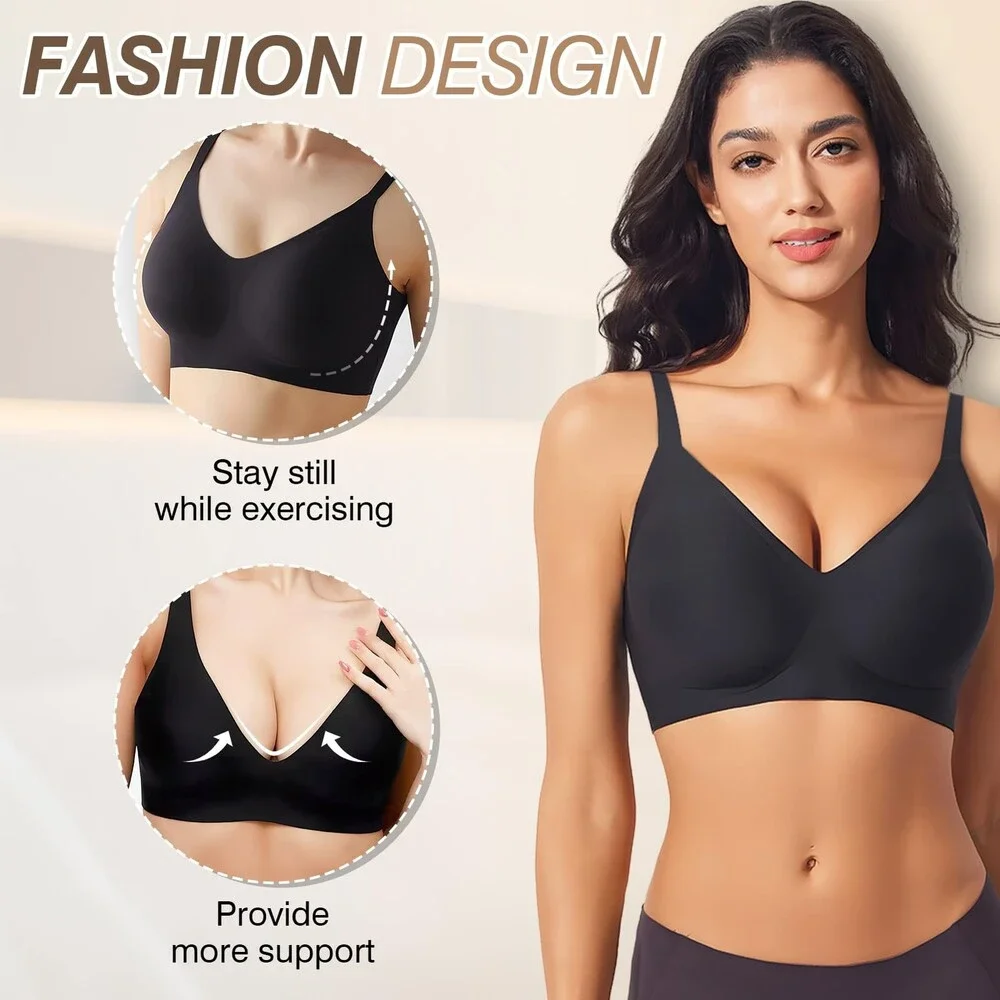Greoay Women's Black Bras Wireless Push Up Seamless Wire-Free Full Support XL